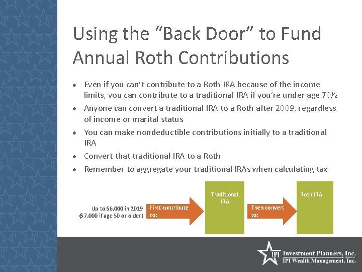 Using the “Back Door” to Fund Annual Roth Contributions Even if you can’t contribute