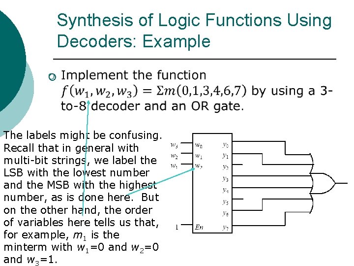 Synthesis of Logic Functions Using Decoders: Example ¡ The labels might be confusing. Recall