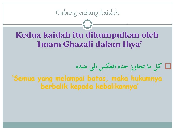 Cabang-cabang kaidah Kedua kaidah itu dikumpulkan oleh Imam Ghazali dalam Ihya’ � ﻛﻞ ﻣﺎ