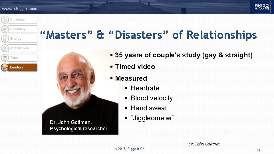 www. edriggins. com “Masters” & “Disasters” of Relationships § 35 years of couple's study