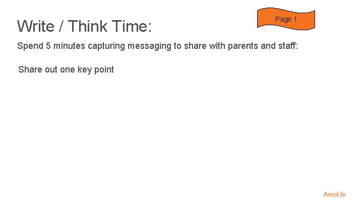 Write / Think Time: Page 1 Spend 5 minutes capturing messaging to share with