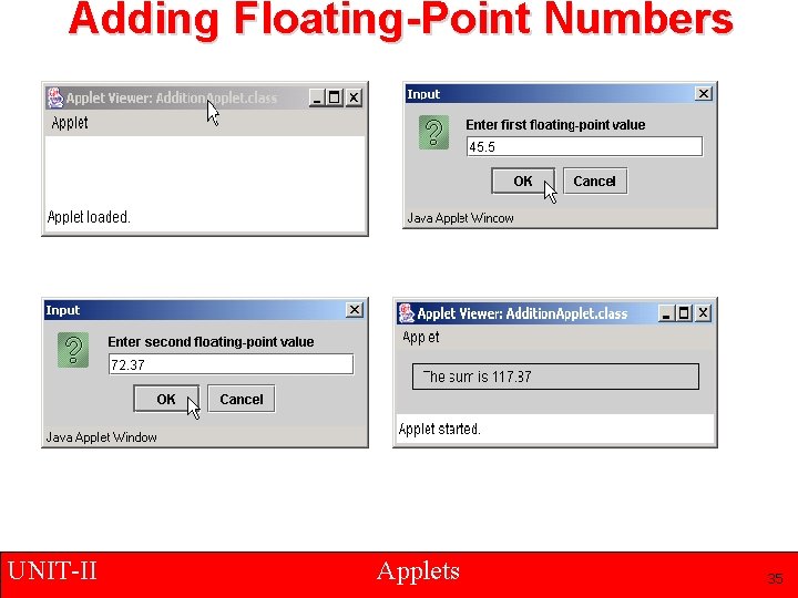 Adding Floating-Point Numbers UNIT-II Applets 35 