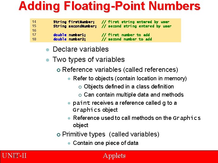 Adding Floating-Point Numbers 14 15 16 17 18 l l String first. Number; String