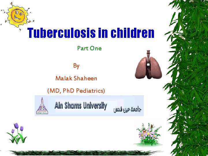 Tuberculosis in children Part One By Malak Shaheen (MD, Ph. D Pediatrics) 