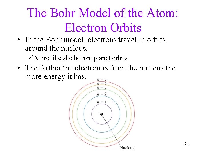 The Bohr Model of the Atom: Electron Orbits • In the Bohr model, electrons The Bohr Model of the Atom: Electron Orbits • In the Bohr model, electrons