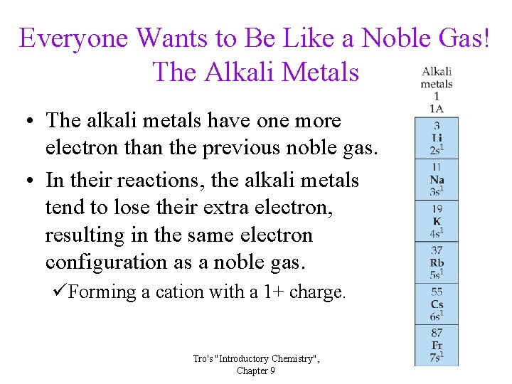 Everyone Wants to Be Like a Noble Gas! The Alkali Metals • The alkali Everyone Wants to Be Like a Noble Gas! The Alkali Metals • The alkali