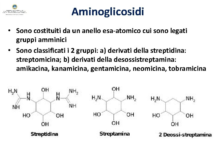 Aminoglicosidi • Sono costituiti da un anello esa-atomico cui sono legati gruppi amminici •