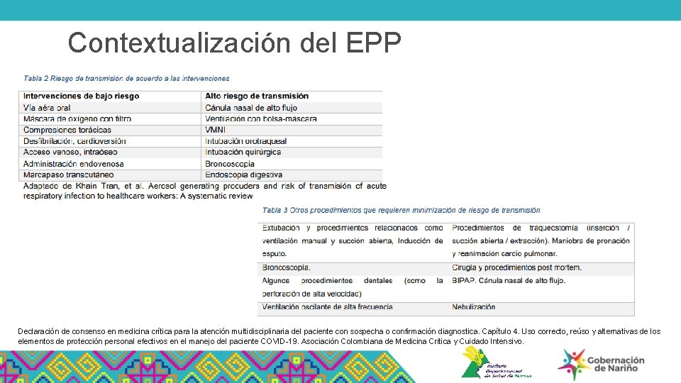 Contextualización del EPP Declaración de consenso en medicina crítica para la atención multidisciplinaria del