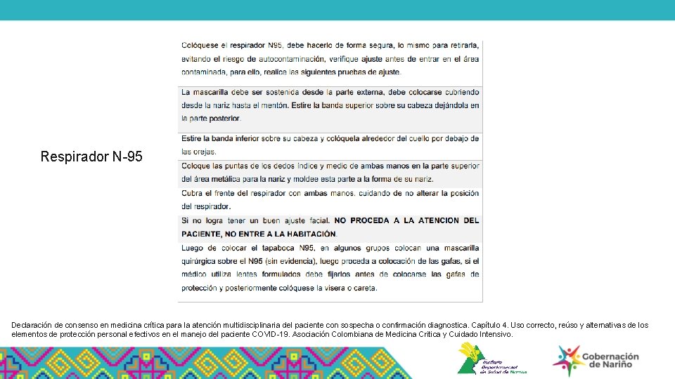 Respirador N-95 Declaración de consenso en medicina crítica para la atención multidisciplinaria del paciente