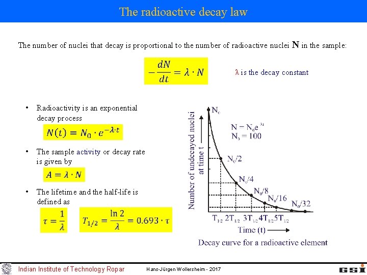 The radioactive decay law The number of nuclei that decay is proportional to the