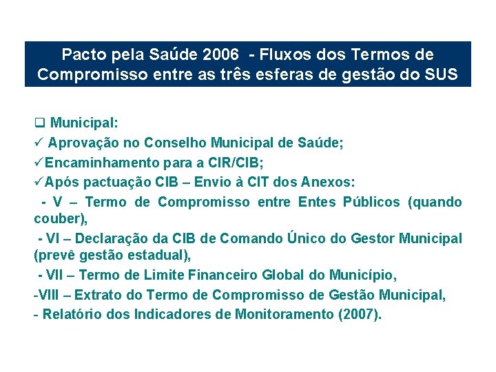 Pacto pela Saúde 2006 - Fluxos dos Termos de Compromisso entre as três esferas