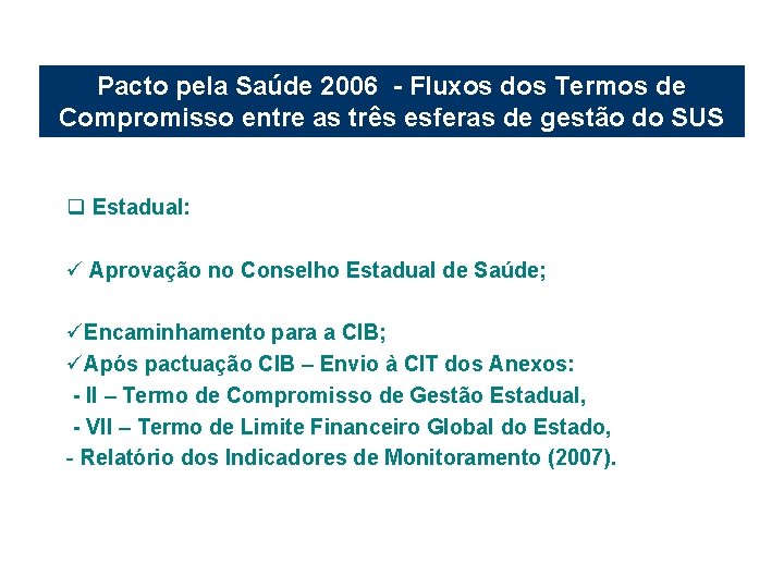 Pacto pela Saúde 2006 - Fluxos dos Termos de Compromisso entre as três esferas