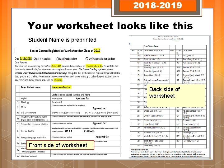 2018 -2019 Your worksheet looks like this Student Name is preprinted Back side of