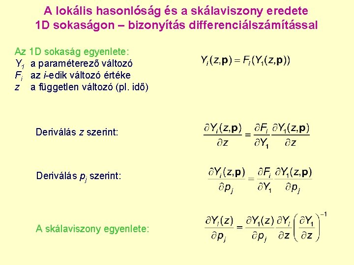 A lokális hasonlóság és a skálaviszony eredete 1 D sokaságon – bizonyítás differenciálszámítással Az