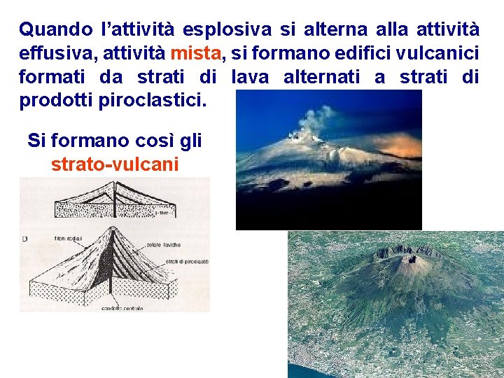 Quando l’attività esplosiva si alterna alla attività effusiva, attività mista, si formano edifici vulcanici