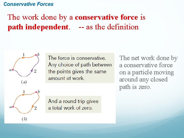 Conservative Forces The work done by a conservative force is path independent. -- as Conservative Forces The work done by a conservative force is path independent. -- as