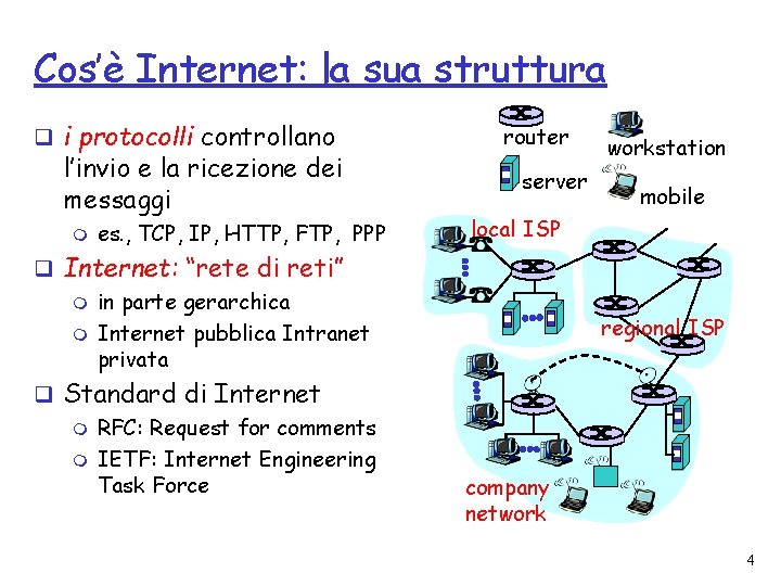 Cos’è Internet: la sua struttura q i protocolli controllano l’invio e la ricezione dei