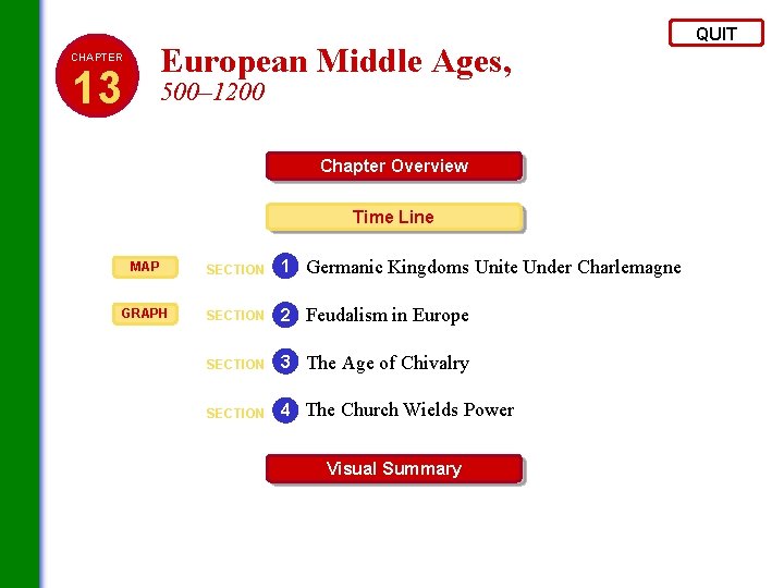 European Middle Ages, CHAPTER 13 500– 1200 Chapter Overview Time Line MAP SECTION 1