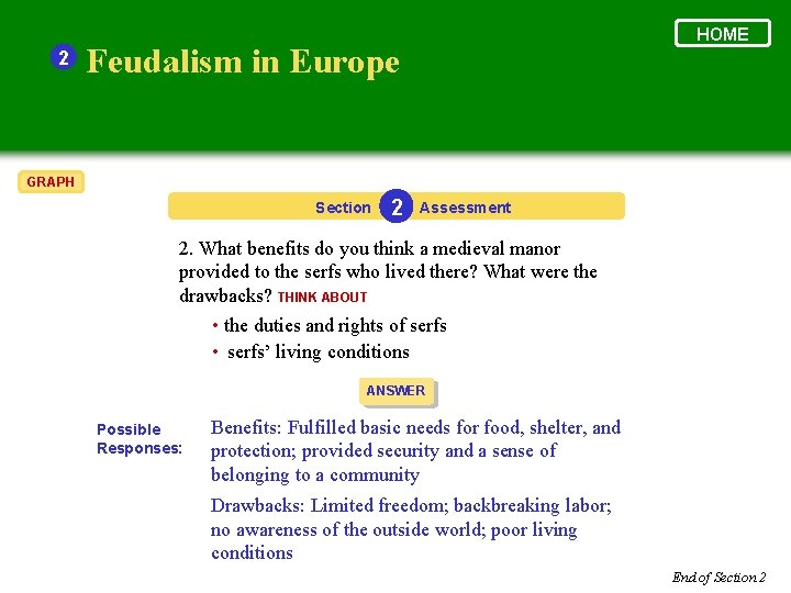 2 HOME Feudalism in Europe GRAPH Section 2 Assessment 2. What benefits do you