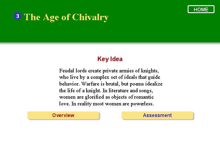3 HOME The Age of Chivalry Key Idea Feudal lords create private armies of