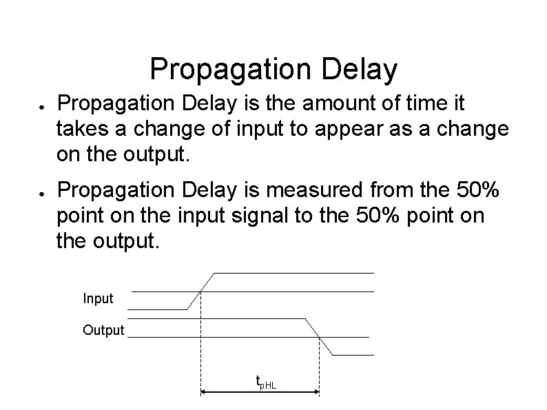 Propagation Delay ● ● Propagation Delay is the amount of time it takes a Propagation Delay ● ● Propagation Delay is the amount of time it takes a