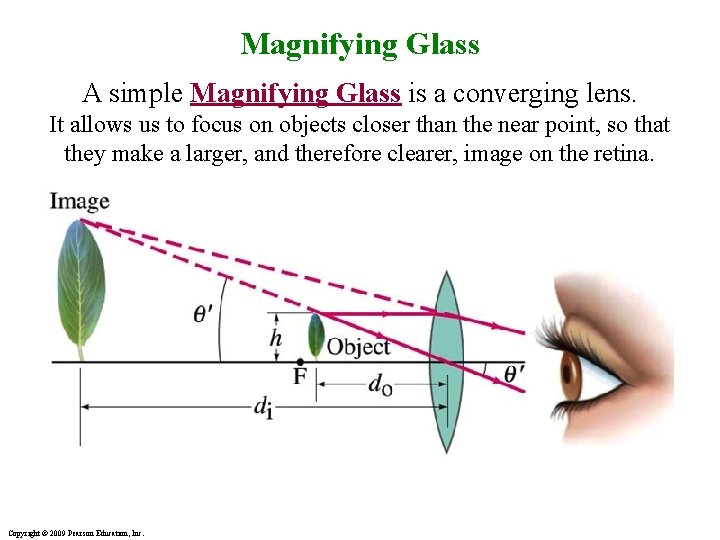 Magnifying Glass A simple Magnifying Glass is a converging lens. It allows us to