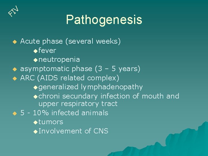 V I F u u Pathogenesis Acute phase (several weeks) u fever u neutropenia