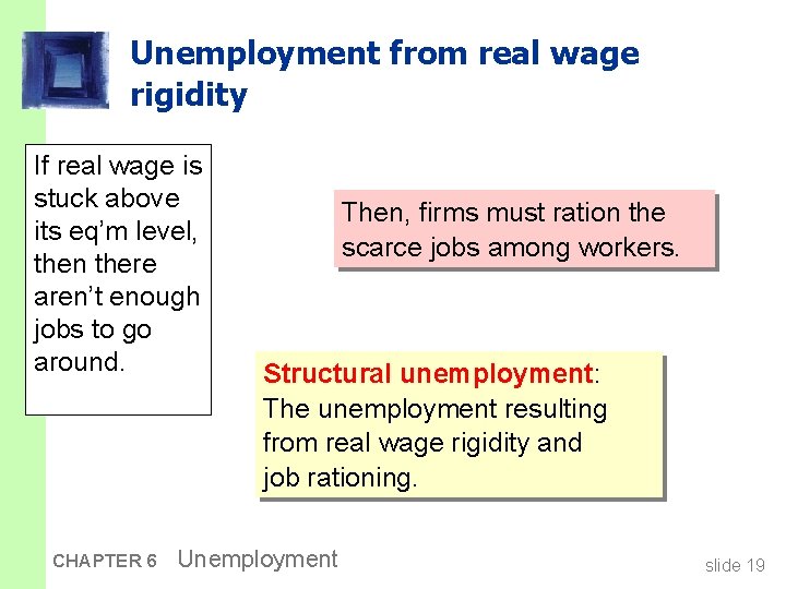 Unemployment from real wage rigidity If real wage is stuck above its eq’m level,