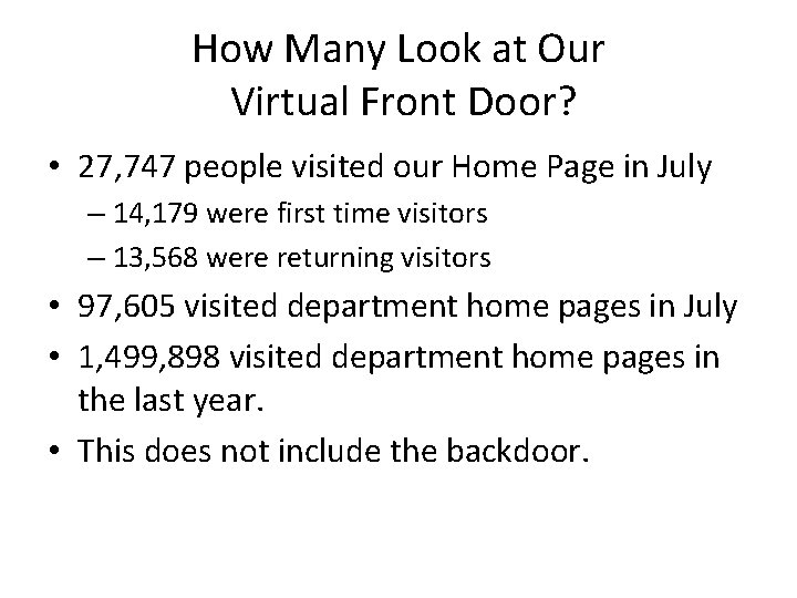 How Many Look at Our Virtual Front Door? • 27, 747 people visited our
