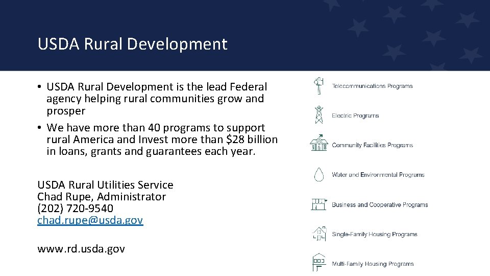 USDA Rural Development • USDA Rural Development is the lead Federal agency helping rural