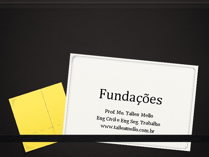 Fundações Prof. Me. Ta lles Mello Eng Civil e E ng Seg. Trab alho