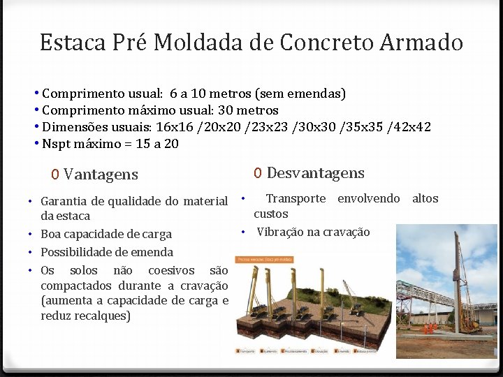 Estaca Pré Moldada de Concreto Armado • Comprimento usual: 6 a 10 metros (sem
