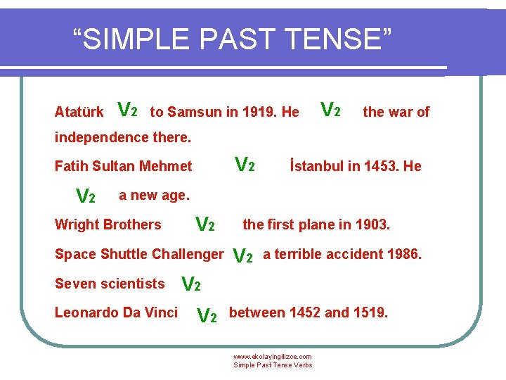 “SIMPLE PAST TENSE” V 2 to Samsun in 1919. He started V 2 the