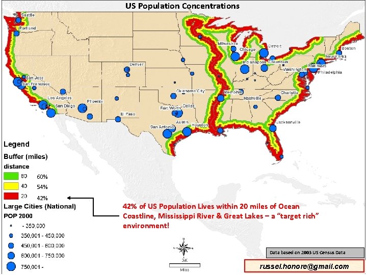 US Population Concentrations 60% 54% 42% of US Population Lives within 20 miles of