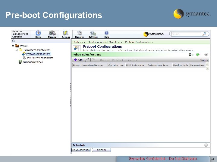 Pre-boot Configurations Symantec Confidential – Do Not Distribute 24 