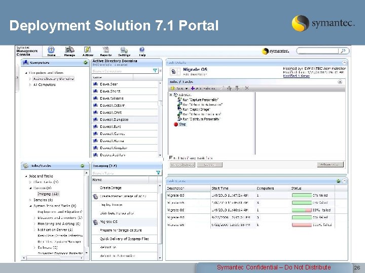 Deployment Solution 7. 1 Portal Symantec Confidential – Do Not Distribute 26 