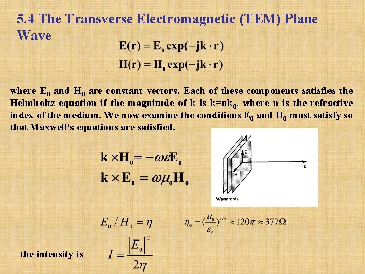 5. 4 The Transverse Electromagnetic (TEM) Plane Wave where E 0 and H 0