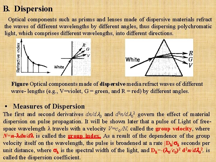 B. Dispersion Optical components such as prisms and lenses made of dispersive materials refract