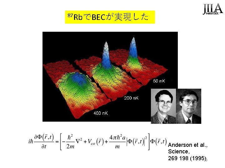 87 RbでBECが実現した Anderson et al. , Science, 269 198 (1995)9 87 RbでBECが実現した Anderson et al. , Science, 269 198 (1995)9