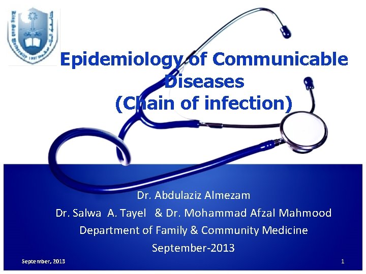 Epidemiology of Communicable Diseases (Chain of infection) Dr. Abdulaziz Almezam Dr. Salwa A. Tayel