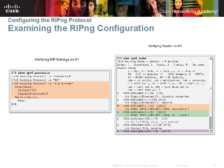 Configuring the RIPng Protocol Examining the RIPng Configuration © 2007 Cisco Systems, Inc. All