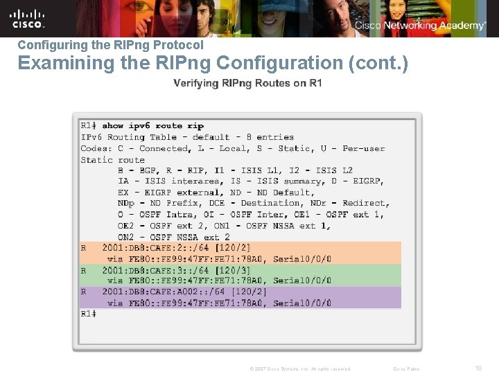 Configuring the RIPng Protocol Examining the RIPng Configuration (cont. ) © 2007 Cisco Systems,