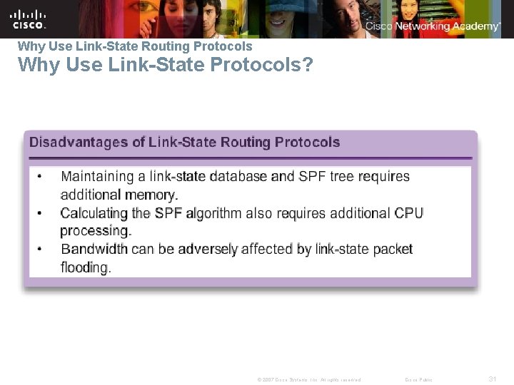 Why Use Link-State Routing Protocols Why Use Link-State Protocols? © 2007 Cisco Systems, Inc.
