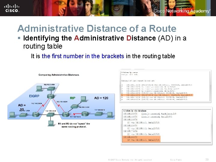 Administrative Distance of a Route § Identifying the Administrative Distance (AD) in a routing