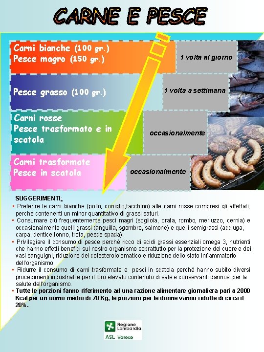 Carni bianche (100 gr. ) Pesce magro (150 gr. ) Pesce grasso (100 gr.