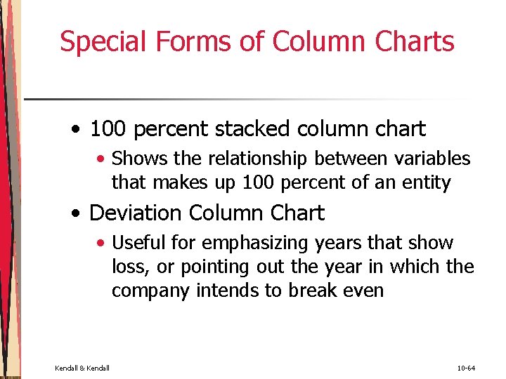 Special Forms of Column Charts • 100 percent stacked column chart • Shows the Special Forms of Column Charts • 100 percent stacked column chart • Shows the
