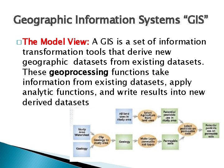 Geographic Information Systems “GIS” � The Model View: A GIS is a set of