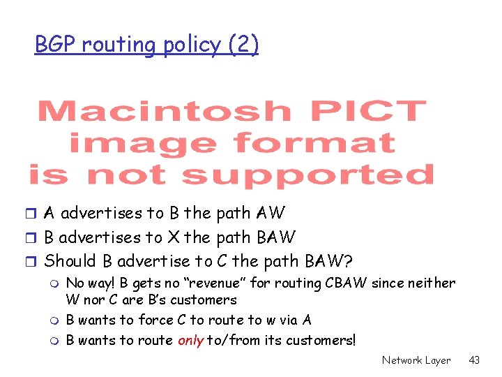 BGP routing policy (2) r A advertises to B the path AW r B