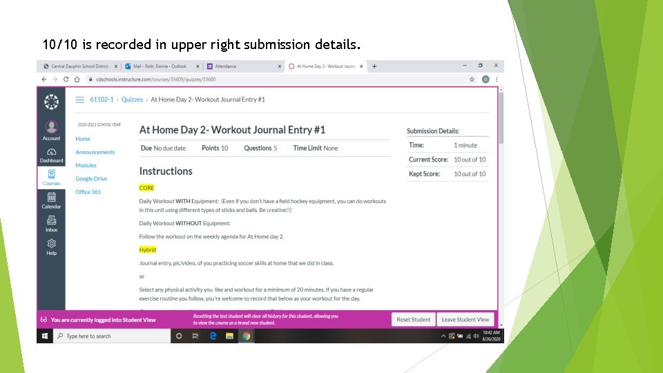 10/10 is recorded in upper right submission details. 