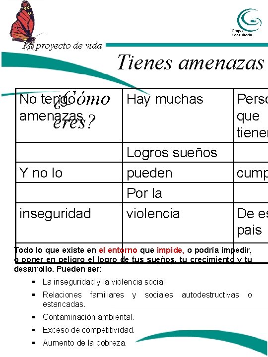 Mi proyecto de vida Tienes amenazas No tengo ¿Cómo amenazas Hay muchas eres? Y